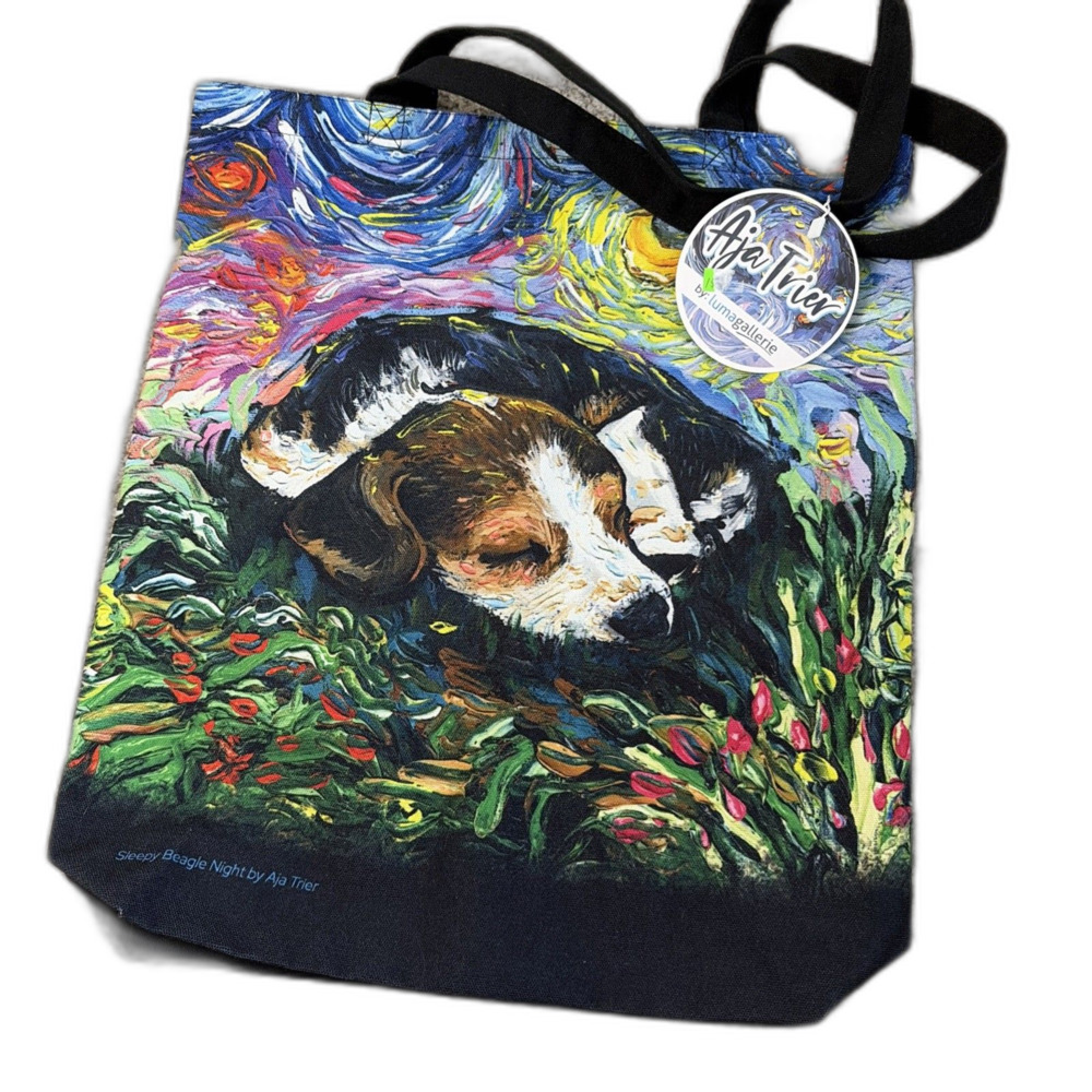 Lumagallerie Tote Bag Sleepy Beagle Night Aja Trier NWT Dog Lover